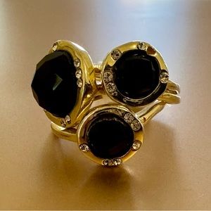 Boom! Stack Rings with Onyx & Crystal